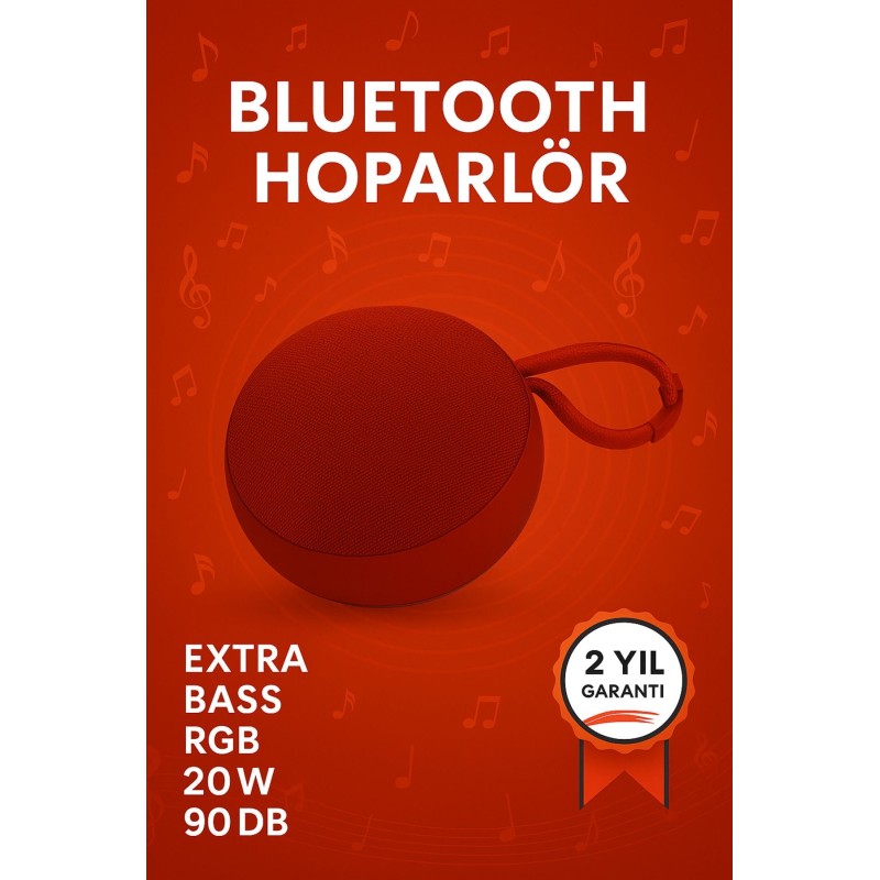 Kablosuz Taşınabilir RGB Ledli Bluetooth Hoparlör Kırmızı