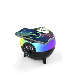 Siyah RGB Işıklı Çalar Saatli Bluetooth Hoparlörlü Şarj Standı