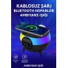 Siyah RGB Işıklı Çalar Saatli Bluetooth Hoparlörlü Şarj Standı