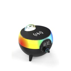 Siyah RGB Işıklı Çalar Saatli Bluetooth Hoparlörlü Şarj Standı