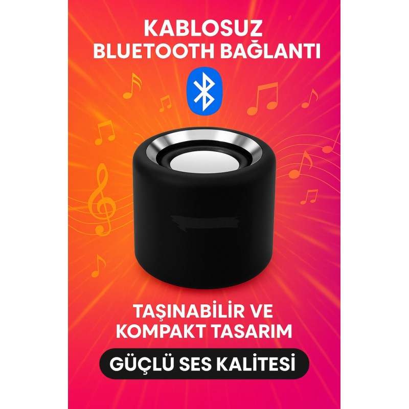 Taşınabilir Kablosuz Bluetooth Hoparlör Siyah Mini