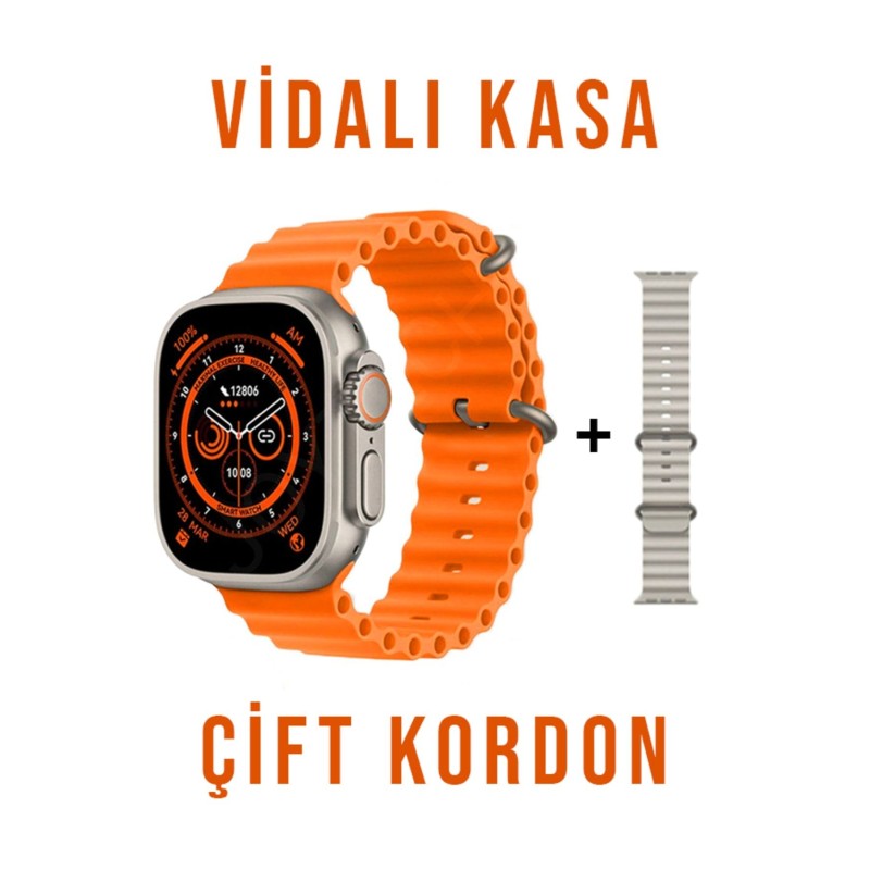 8 Ultra Çift Kordon Kilitli Vidalı 49mm 2.05 Inch Ios Ve Android Uyumlu Akıllı Saat