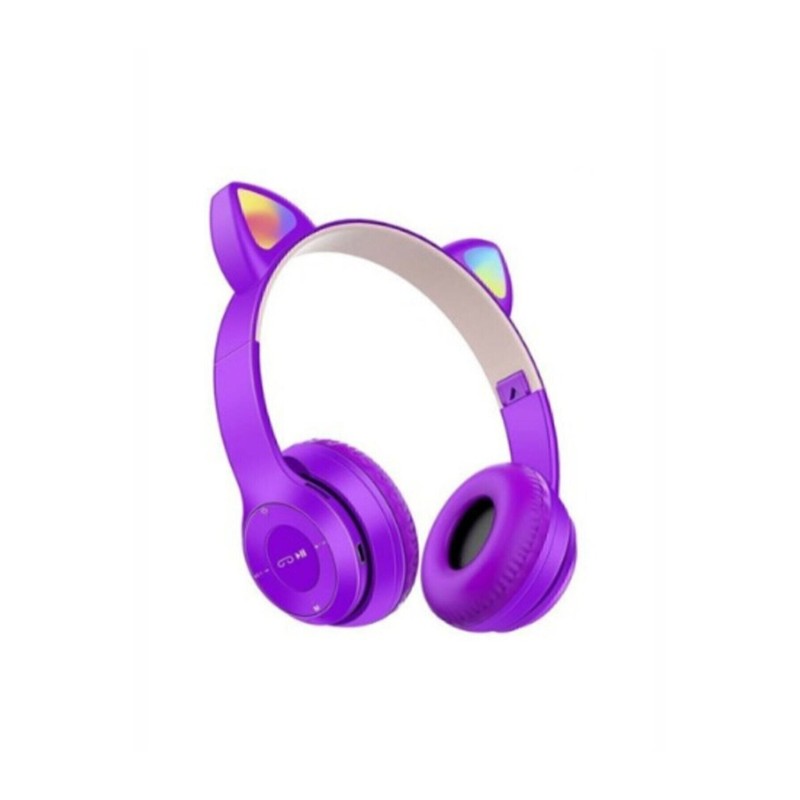 Kablosuz Bluetooth Kulaküstü Kedili P47m Kulaklık Rgb Işıklı Kedi Desenli Kulaklık P47m