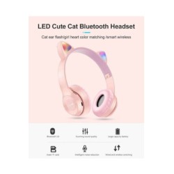 Kablosuz Bluetooth Kulaküstü Kedili P47m Kulaklık Rgb Işıklı Kedi Desenli Kulaklık P47m