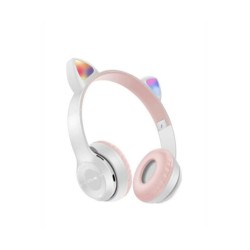 Kablosuz Bluetooth Kulaküstü Kedili P47m Kulaklık Rgb Işıklı Kedi Desenli Kulaklık Beyaz