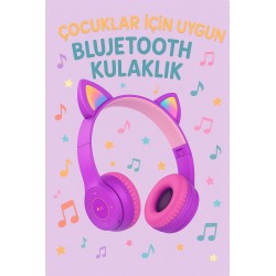 Bluetooth Kedi Kulaklık Katlanabilir Sd Kart Girişli Mikrofonlu Kablosuz Led Işıklı Kulaklık