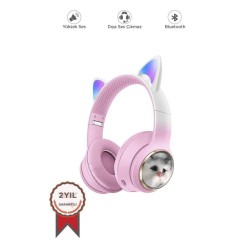 Sevimli Kedi Karikatür Kulak Led Işıklı 5.3 Bluetooth Kulak Üstü Kulaklık
