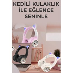 Sevimli Kedi Karikatür Kulak Led Işıklı 5.3 Bluetooth Kulak Üstü Kulaklık