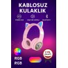 Sevimli Kedi Karikatür Kulak Led Işıklı 5.3 Bluetooth Kulak Üstü Kulaklık